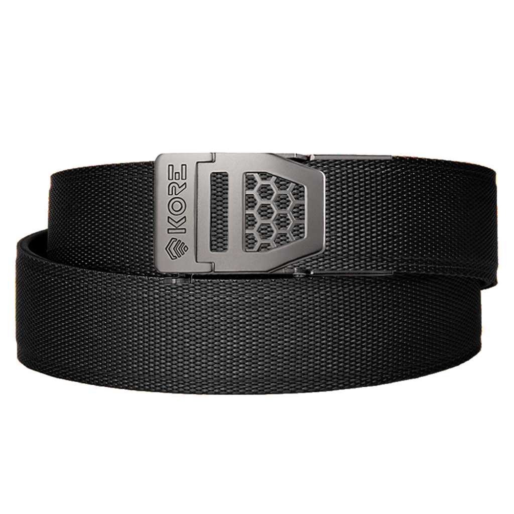 Kore Essentials Trakline Reinforced Tactical Belt Black with Gunmetal buckle