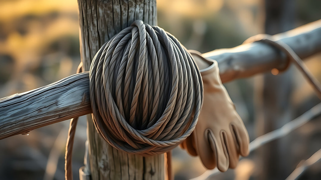 Lasso and leather gloves resting on a weathered fence post — Built For The Work